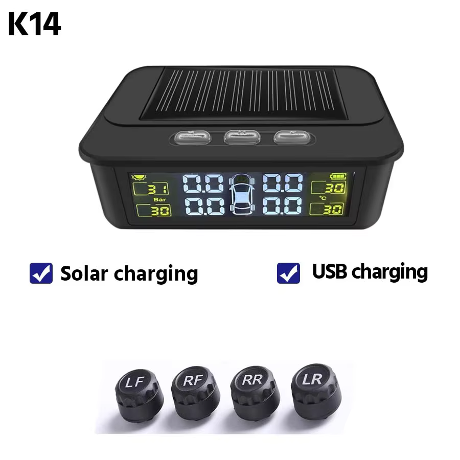 Solar & USB Charging TPMS with 4 Sensors Waterproof System