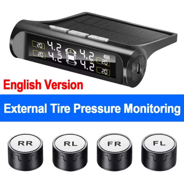 Car Tire Pressure Monitor TPMS Solar Charging 4 Sensors