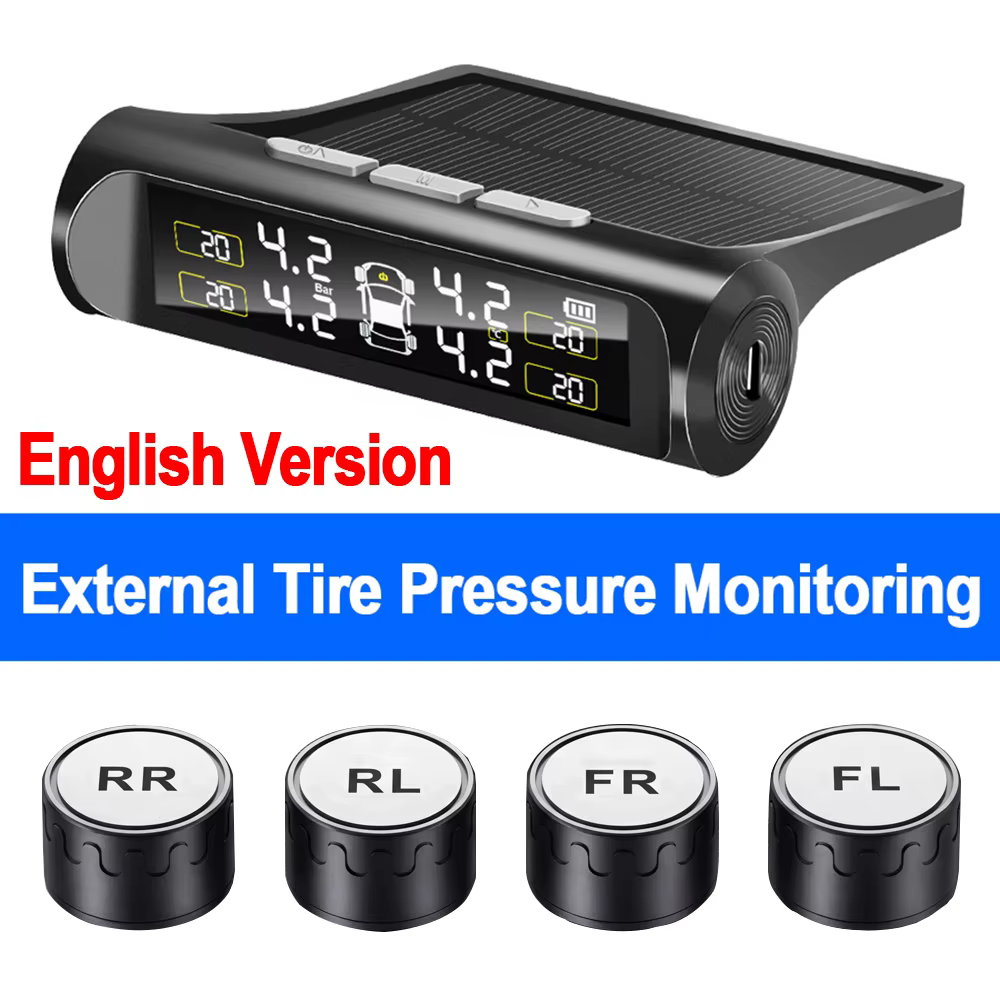 Car Tire Pressure Monitor TPMS Solar Charging 4 Sensors