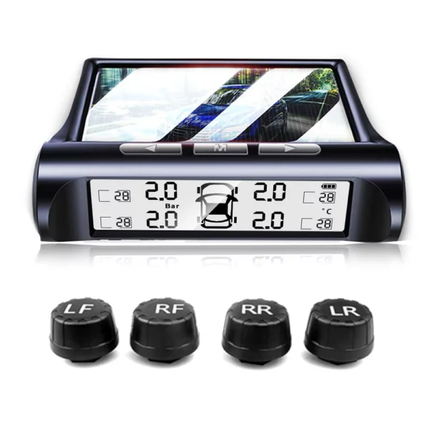 Solar TPMS Car Tire Pressure Monitor with 4 External Sensors