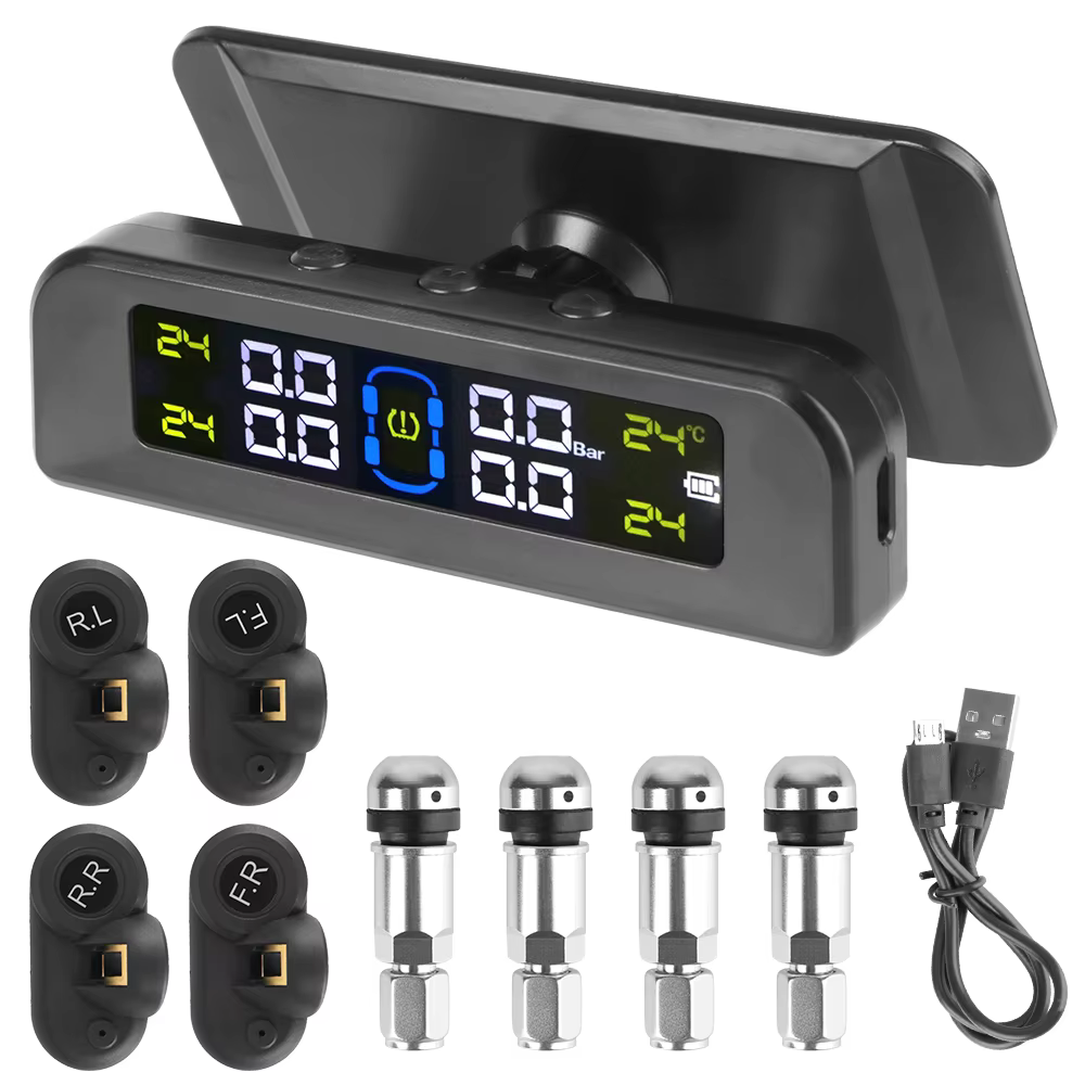 Wireless Solar Car Tire Pressure Monitor with 4 Sensors