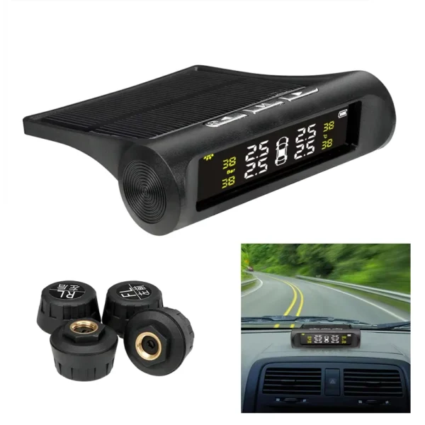 TPMS Tire Pressure Monitoring System Solar Charging 4 Sensors