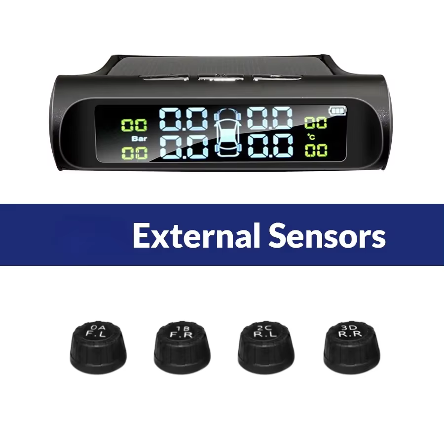 Solar Powered Car TPMS Sensor with LCD Display & Alarms