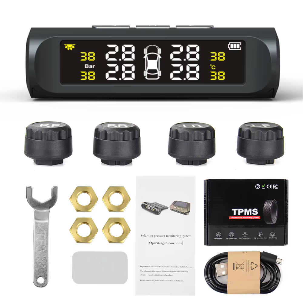 Solar TPMS Tire Pressure Monitoring System with Color LCD