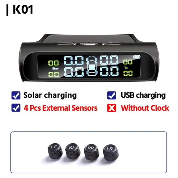 Solar Auto Tire Pressure Monitoring System with Clock