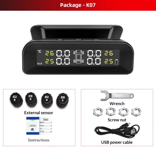 Intelligent Wireless TPMS with 4 Sensors, Solar & USB Charging