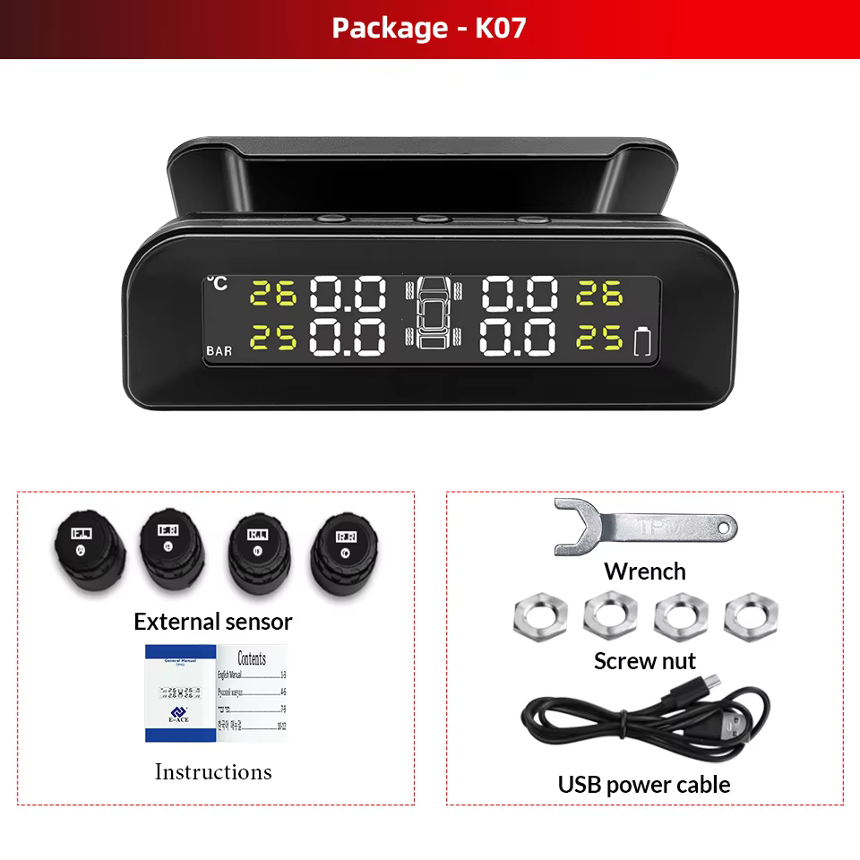 Intelligent Wireless TPMS with 4 Sensors, Solar & USB Charging