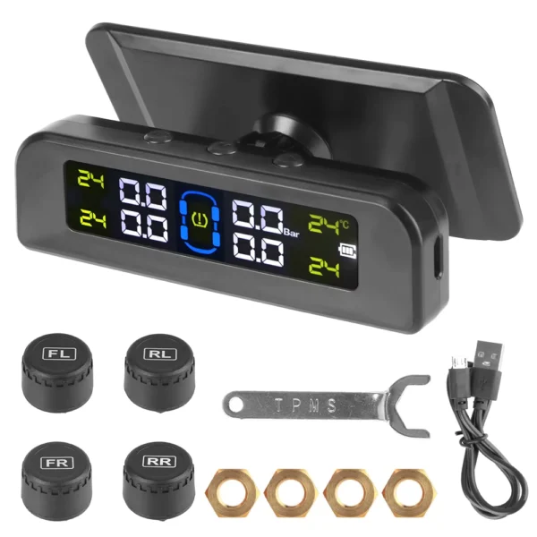 Wireless Solar TPMS with 4 Sensors and LCD Display