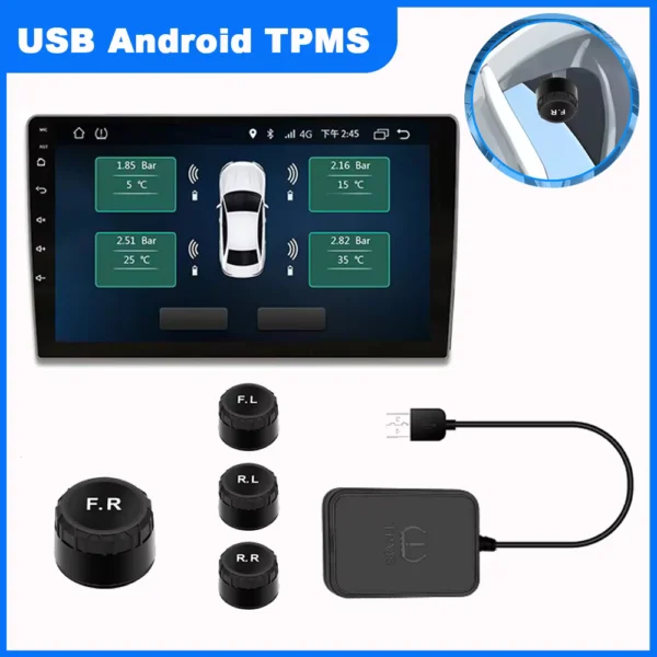 USB Android TPMS with 4 External Sensors for Car Safety