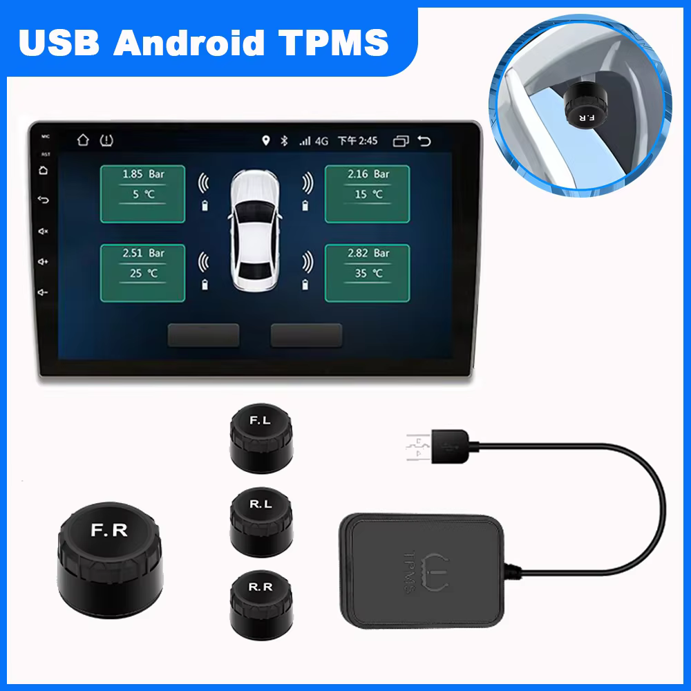 USB Android TPMS with 4 External Sensors for Car Safety