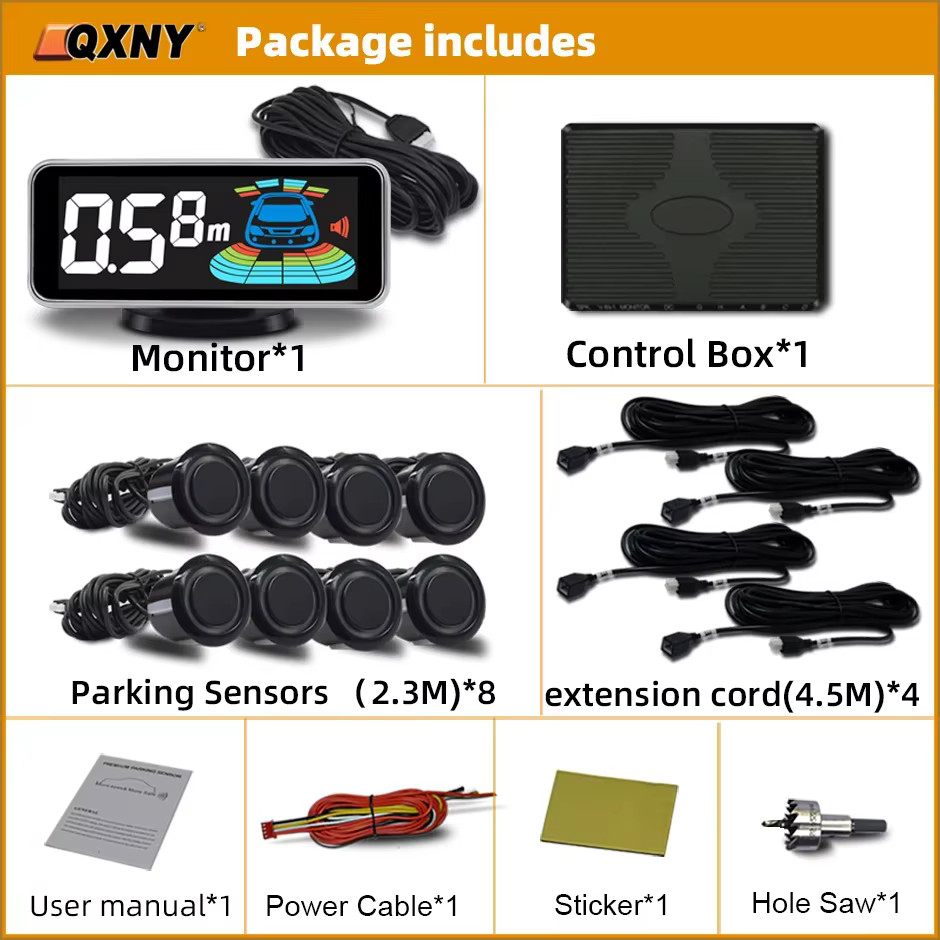 Vehicle Parking Sensors Kit with 8 Ultrasonic Sensors