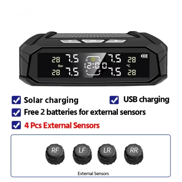 Smart Solar TPMS Sensor with LCD Display for Cars & Trucks