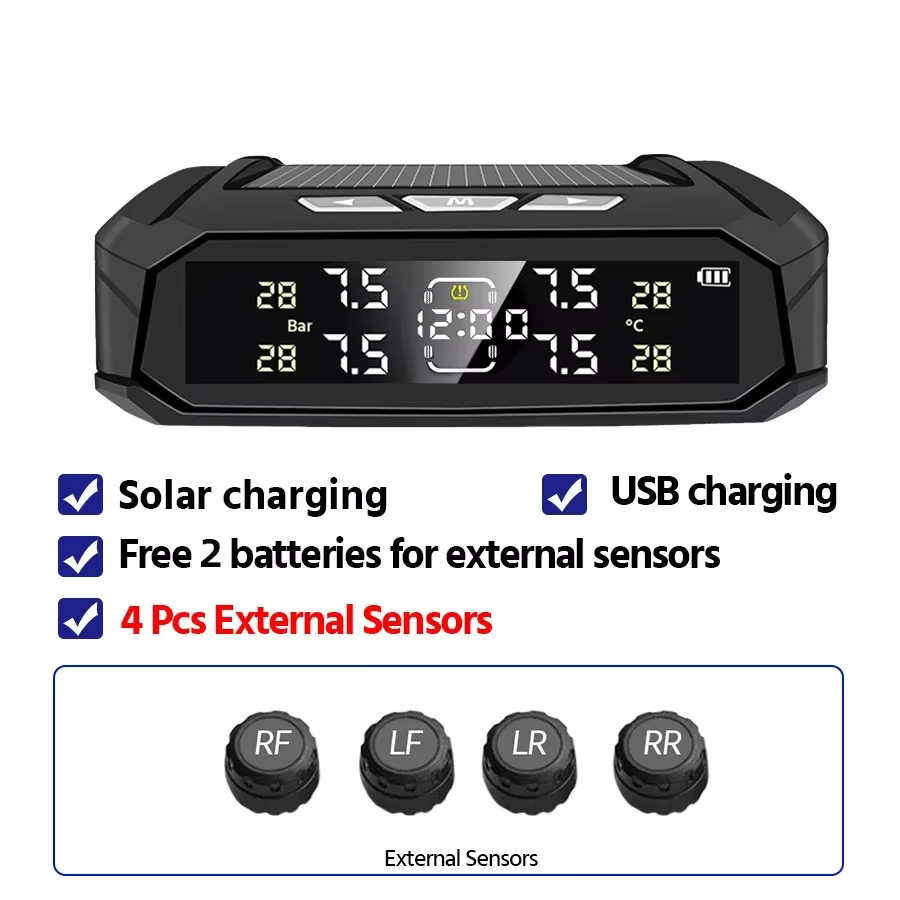 Smart Solar TPMS Sensor with LCD Display for Cars & Trucks