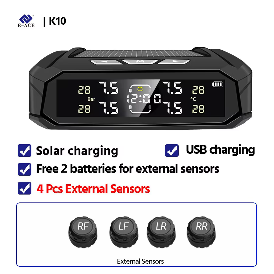 E-ACE K10 TPMS Solar Sensor System with LCD Display