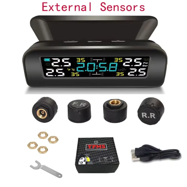 Solar Power TPMS Car Tire Pressure Monitor with 4 Sensors