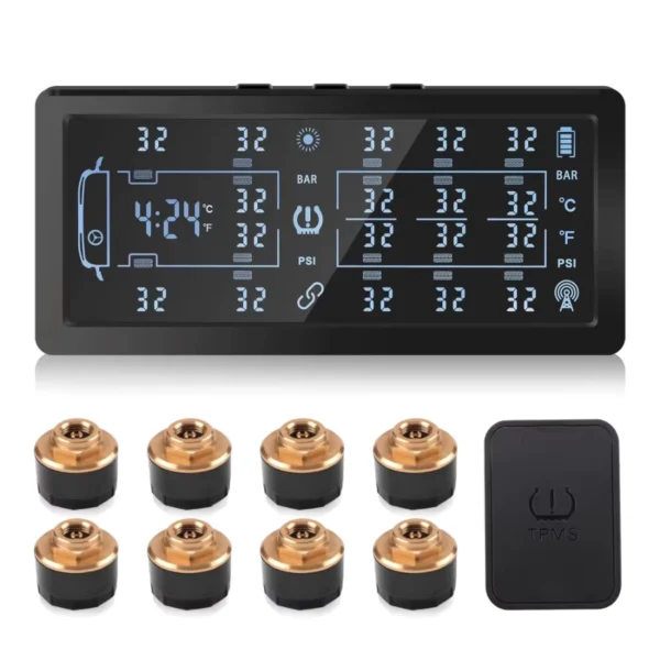 ACCESTING TPMS with 8 External Sensors and Temperature Alarm