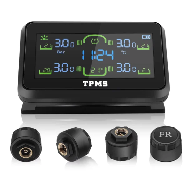 Solar TPMS Car Tire Pressure Monitor with 4 Sensors