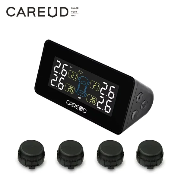 CAREUD Solar Wireless Tire Pressure Monitoring System with 4 Sensors