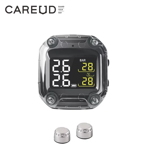 CAREUD Wireless Motorcycle TPMS with Two Sensors Easy Install