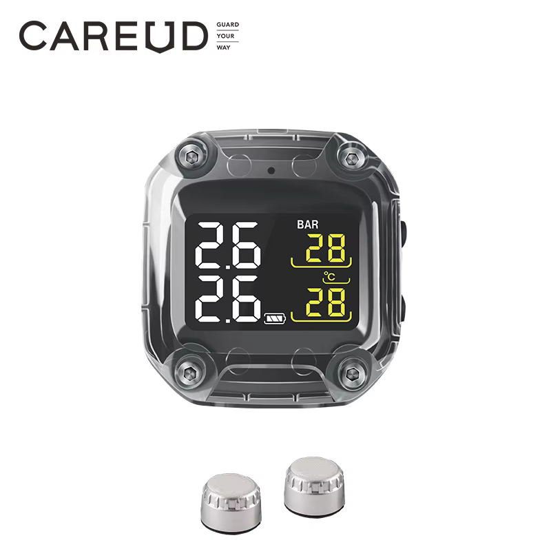 CAREUD Wireless Motorcycle TPMS with Two Sensors Easy Install