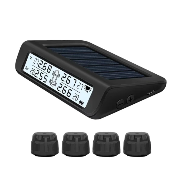 CAREUD Solar Powered TPMS with 4 Tire Sensors