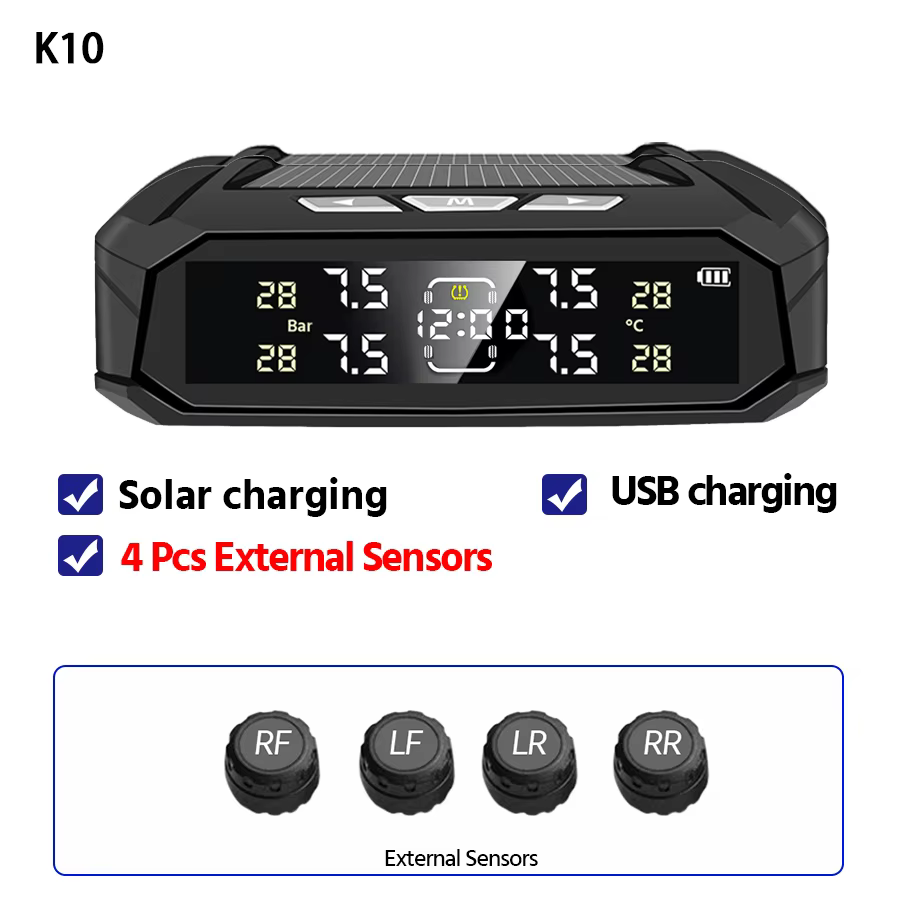 Wireless Solar TPMS Real-Time Tire Pressure Monitor