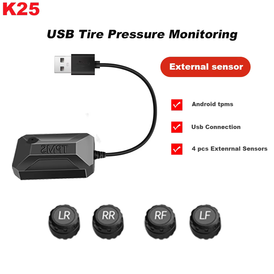 USB TPMS Tire Pressure Monitoring System with 4 Sensors for Android