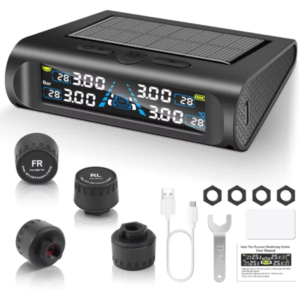 Universal Wireless Solar TPMS for Cars and RVs with 4 Sensors
