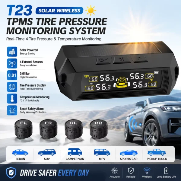Universal Wireless Solar Tire Pressure Monitoring System TPMS