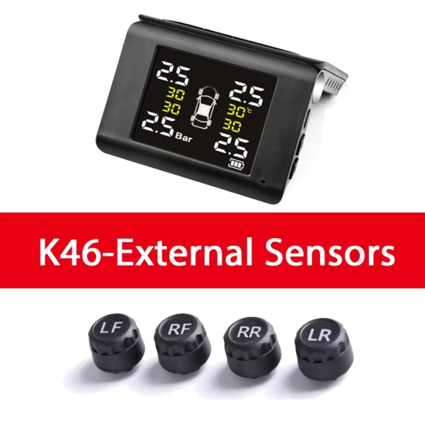 Wireless Car Tire Pressure Monitor with 4 Sensors & Solar Display
