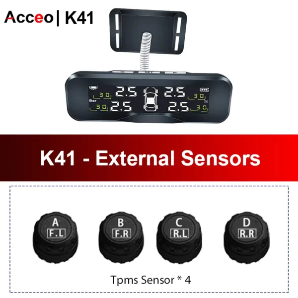Wireless Solar TPMS with Color Display and 4 Sensors