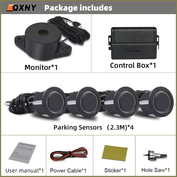 4-Sensor Rear Parking Sensor Kit with Buzzer Alarm