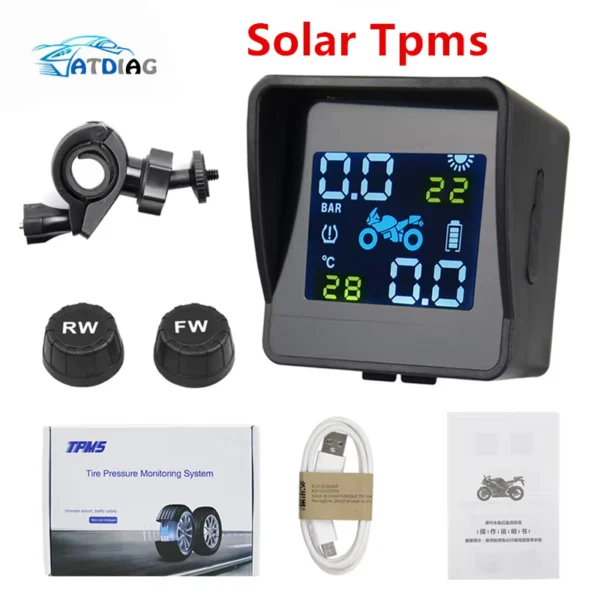 2026 USB Solar Charging Motorcycle TPMS with Dual Sensors