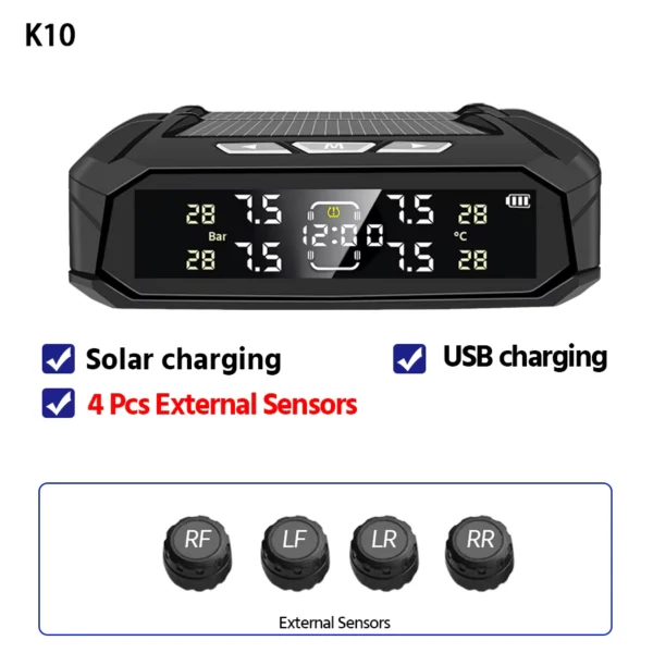 E-ACE Wireless TPMS with Solar Charging & Clock for SUV RV