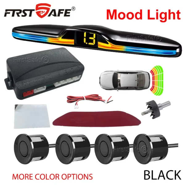 Car LED Parking Sensor Kit with 4 Radar Detectors Digital Display