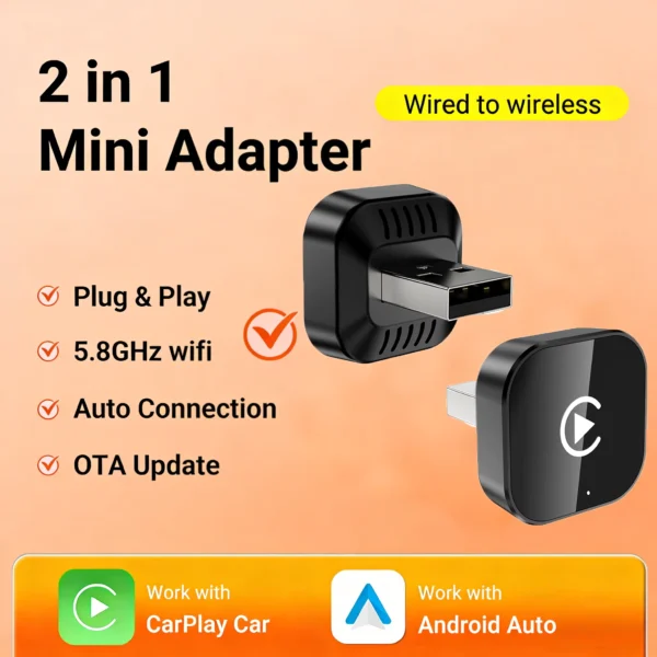 Wireless CarPlay Android Auto Adapter Mini USB Dongle