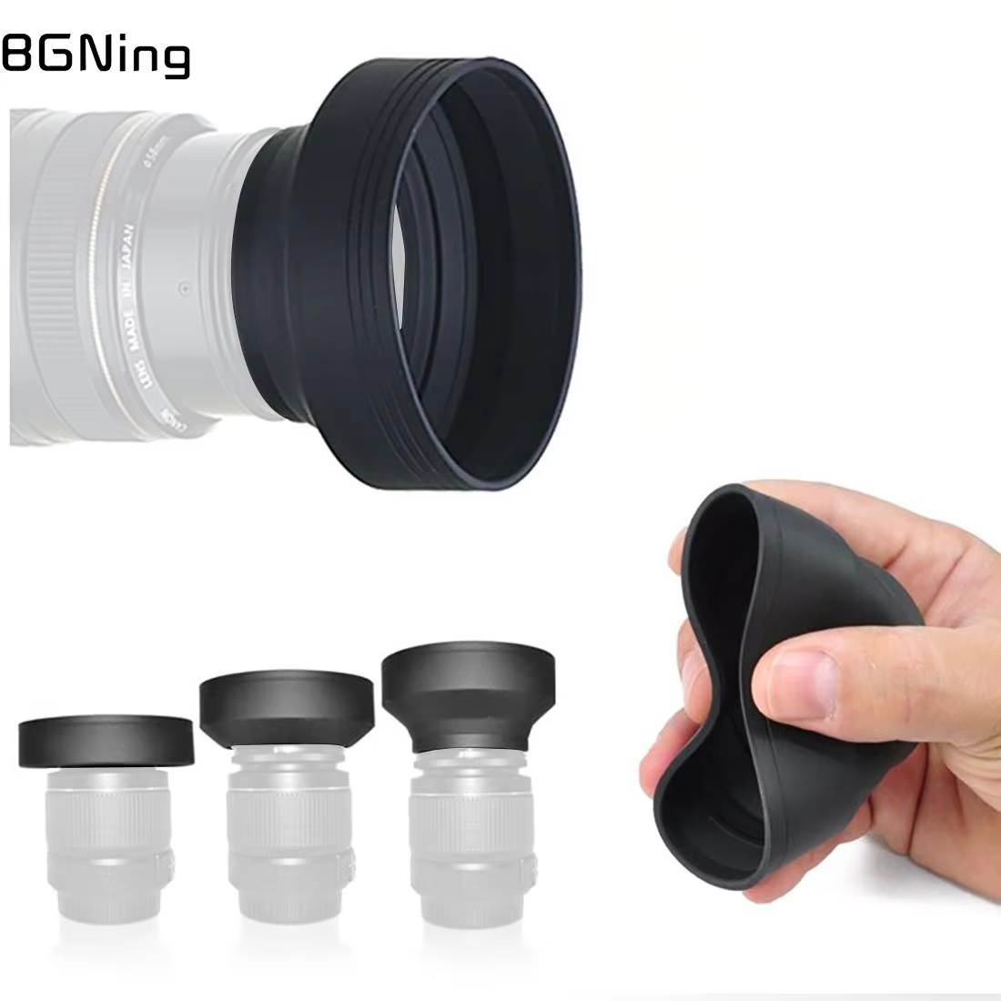 BGNing Collapsible Rubber Lens Hood 49-82mm Foldable