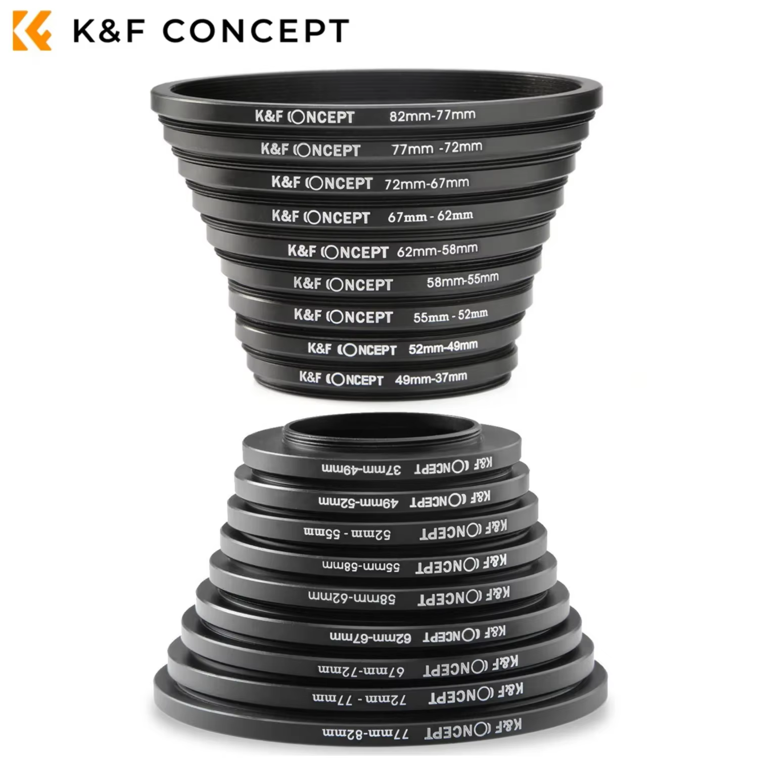 K&F CONCEPT 18-in-1 Lens Filter Adapter Ring Set 37-82mm