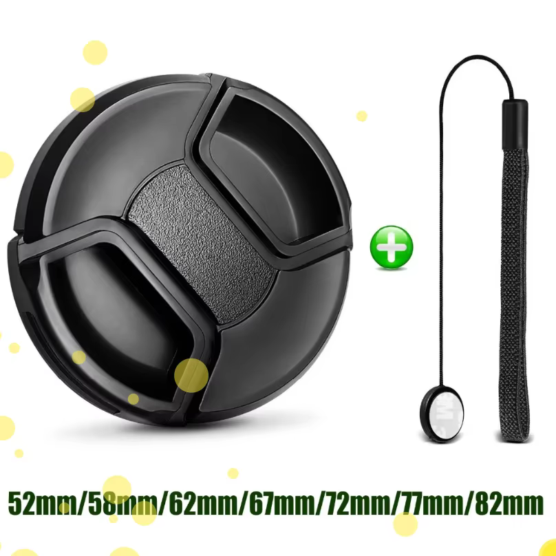 Camera Lens Cap with Anti-lost Rope for 52-82mm Lenses
