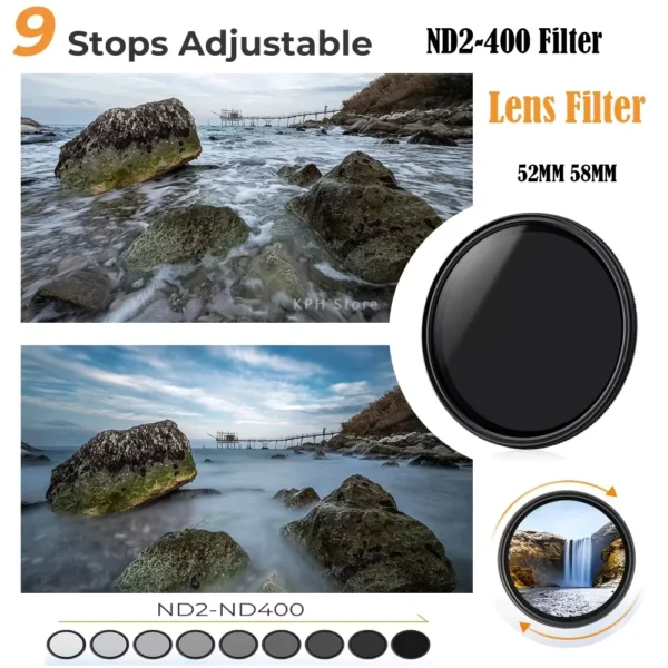Dynamic Variable ND2-ND400 Filter Slim Fader 52-67mm