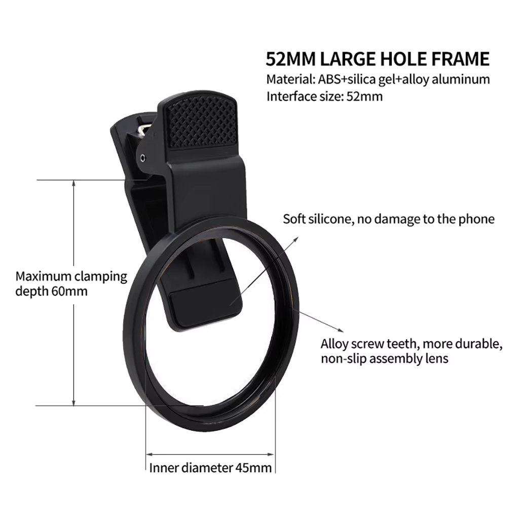 52mm Universal Aluminum Alloy Smartphone Lens Clip Adapter