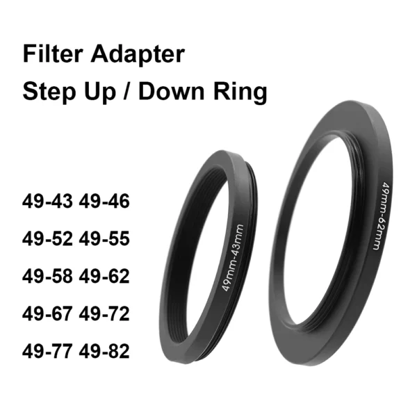 49mm Camera Lens Filter Adapter Step Up or Down Ring