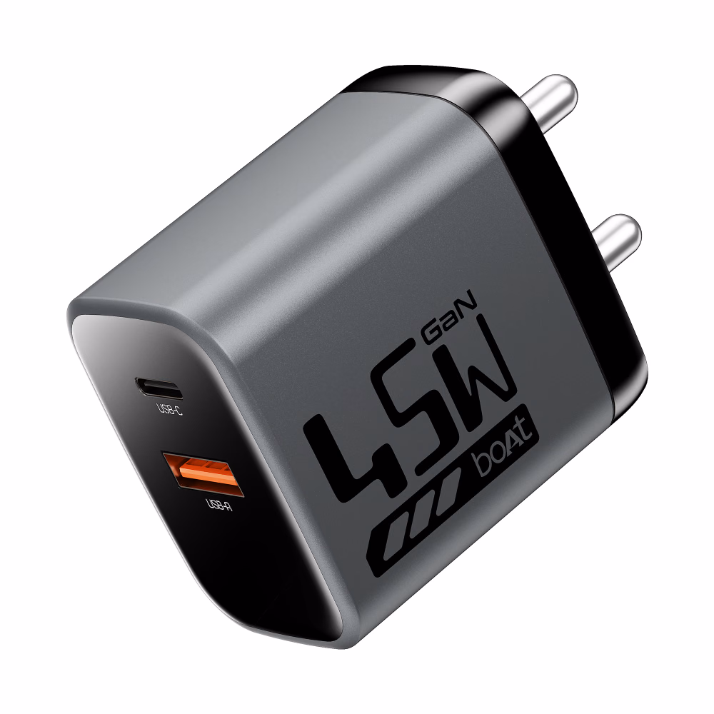 boAt 45W GaN Mobile Charger with Triple Port Ash Grey
