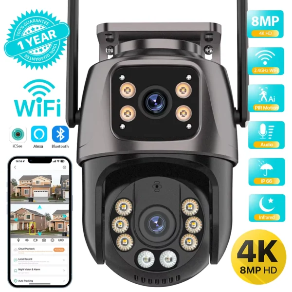 8MP 4K Outdoor Dual Lens WiFi PTZ Security Camera