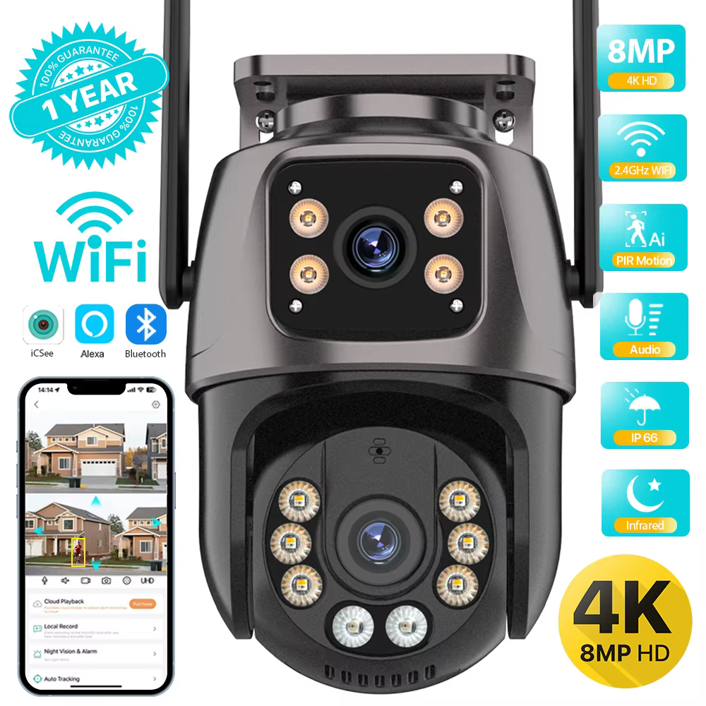 8MP 4K Outdoor Dual Lens WiFi PTZ Security Camera