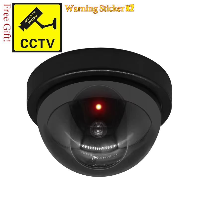 Black Plastic Dome CCTV Dummy Camera with Flashing LED