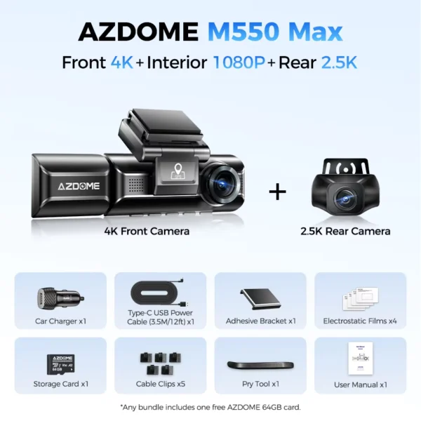 AZDOME M550 Max 4K+1K+2.5K Dash Cam with GPS and WiFi