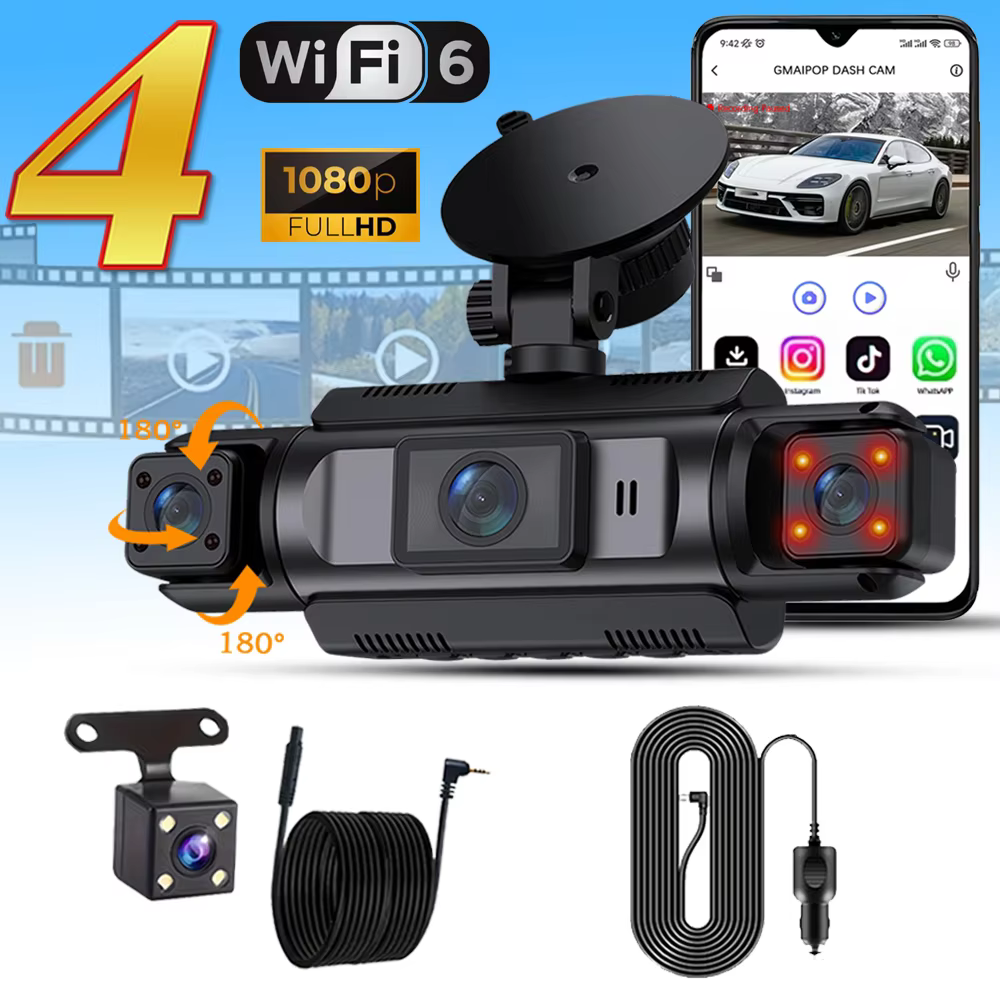 4-Channel WiFi Dashcam with FHD 1080P & Night Vision