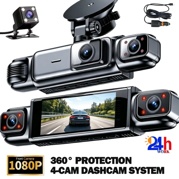 4-Channel 360° Car Dash Cam with Night Vision