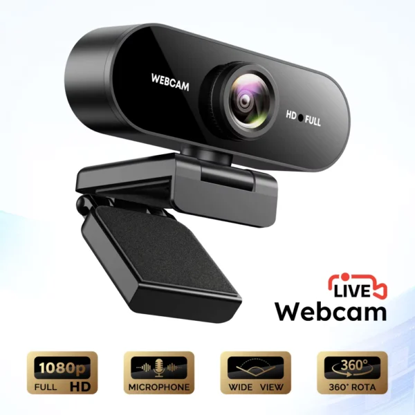 1080P FHD USB Webcam with Microphone and Wide Angle
